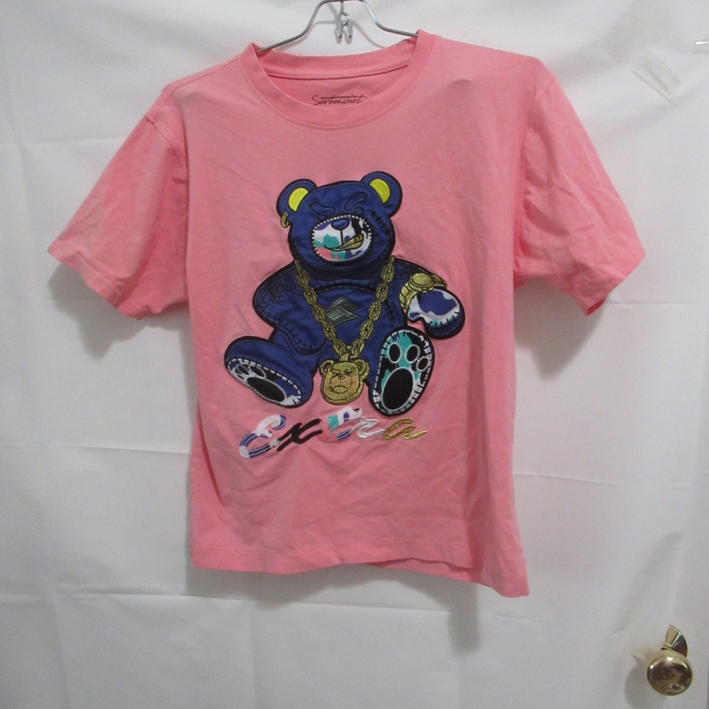 Screenshot T-Shirt Small Pink purple Streetwear Embroidered Bear Extra